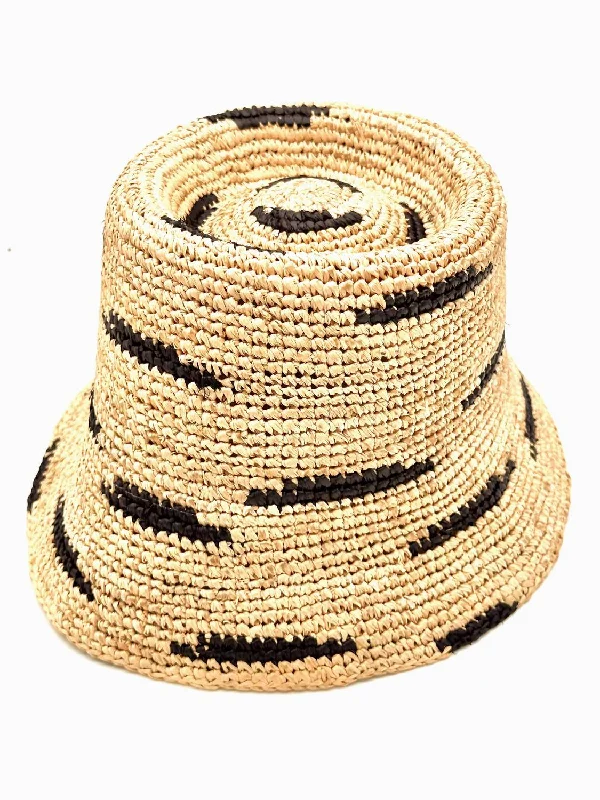 2.5" Brim Taylor Crochet Bucket Straw Hat With Zebra Stripes In Natural