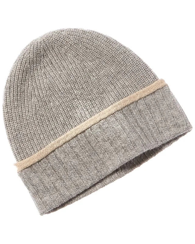 Amicale Cashmere Tipped Cuff Ribbed Cashmere Beanie