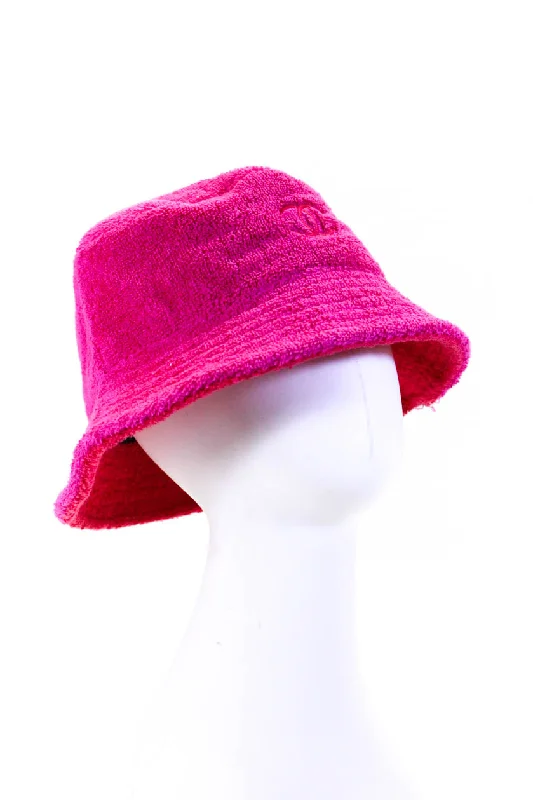 Chanel Womens Bright Pink Cotton Terry Bucket Hat