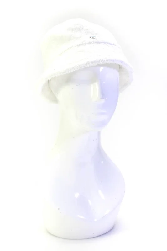 Chanel Womens Interlocking CC Terry Cloth Bucket Hat White