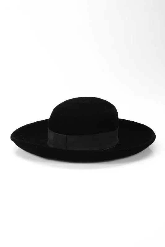 Chanel Womens Runway Black Velvet Wide Brim Hat