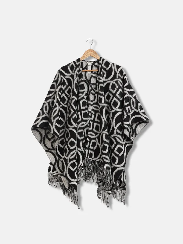 Gant Women Black Printed Fringed Scarf