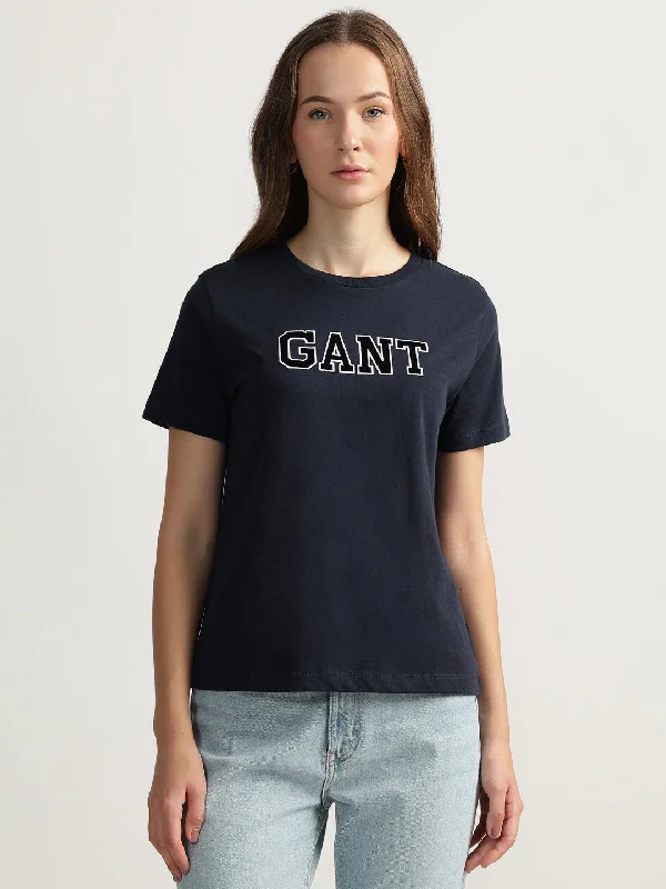 Gant Women Blue Embroidered Round Neck Short Sleeves T-shirt