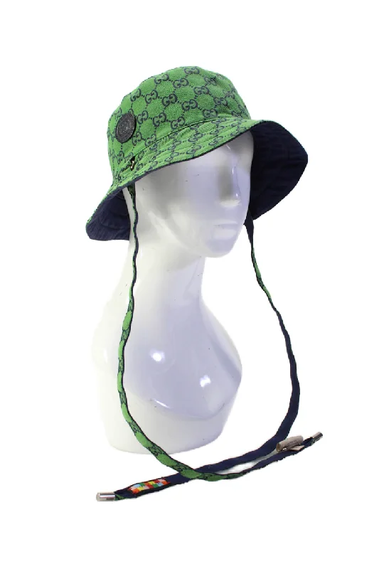 Gucci Womens GG Canvas Bucket Hat Green Navy Blue One