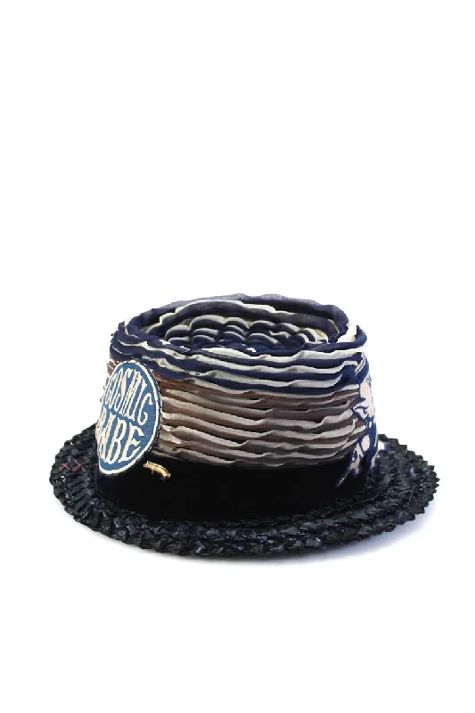 PERI.A Womens Satin Donnybrook 3 Little Pigs Fedora Hat Navy Blue Small