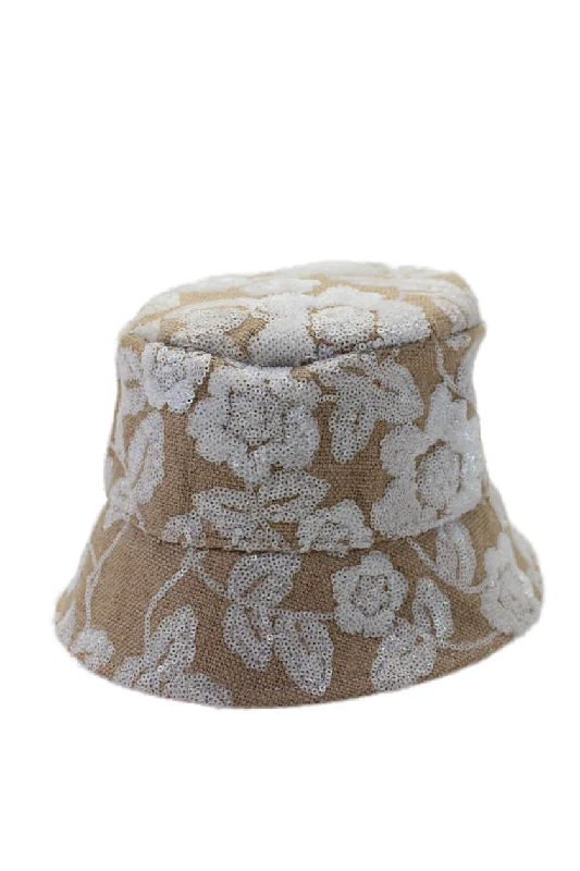 Raffaello Bettini Womens Short Brim Bucket Hat Sequin Beige