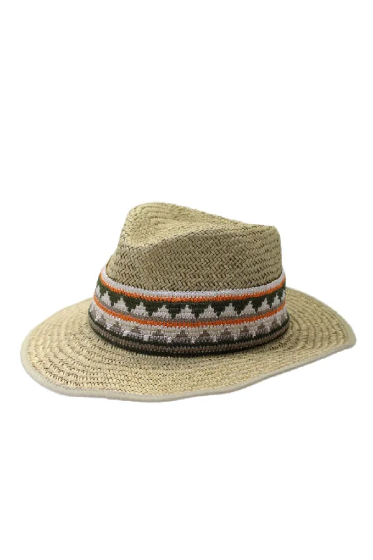 Raffaello Bettini Womens Wide Brim Embroidered Woven Hat Straw Beige Regular