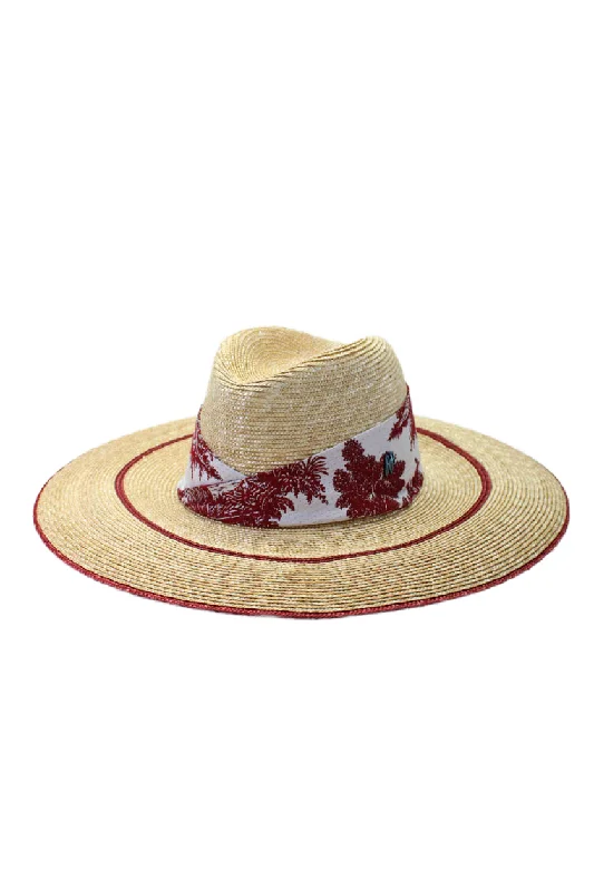 Raffaello Bettini Womens Wide Brim Floral Print Hat Straw Beige Regular