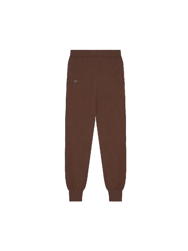 Womens Recycled Cashmere Track Pants—chestnut brown