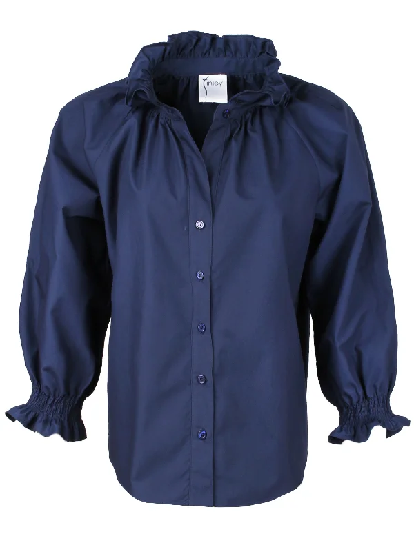 Fiona Shirt Navy Silky Poplin