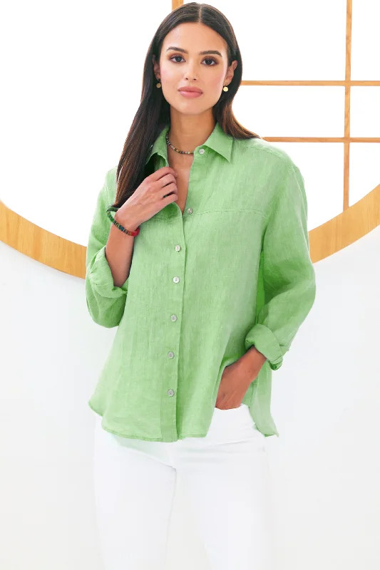 Niko Boyfriend Shirt Washed Green Tea Linen