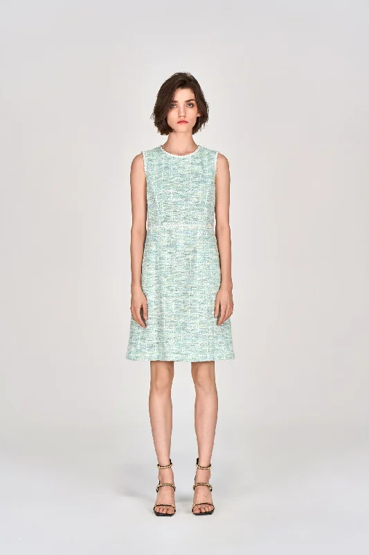 Mint Green Sleeveless Stretch Tweed Dress