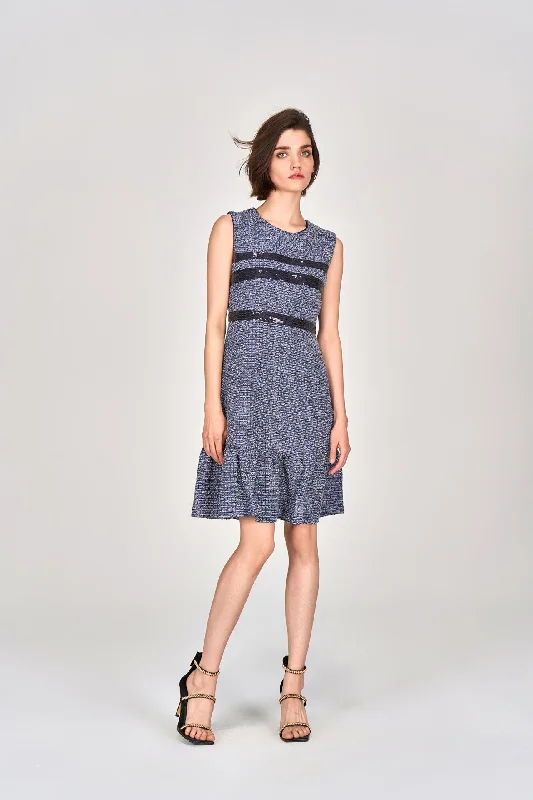 Midnight Blue Sleeveless Tweed Dress