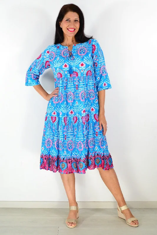 Rebecca Blue Tie Neck Tunic Dress