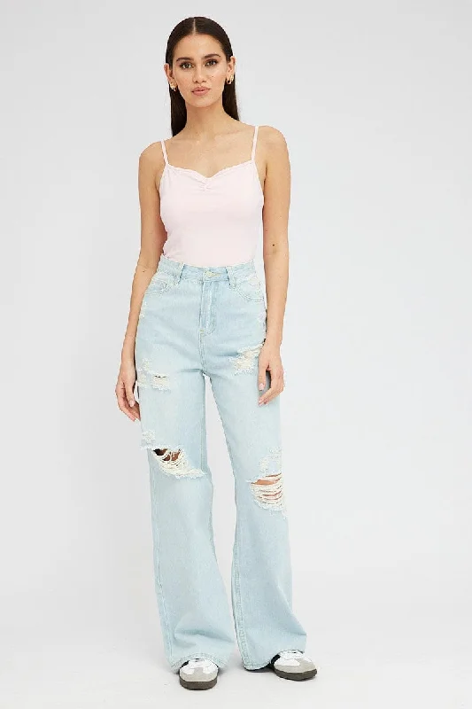 Denim Baggy Jeans High Rise Ripped