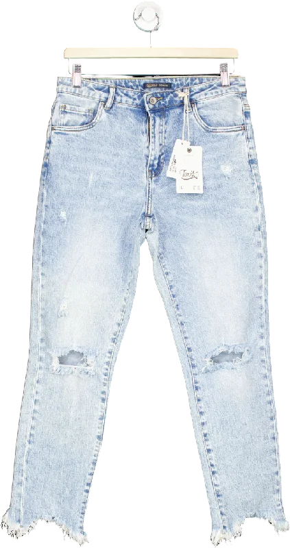 Toxik3 Light Blue Frayed Hem Jeans UK 12