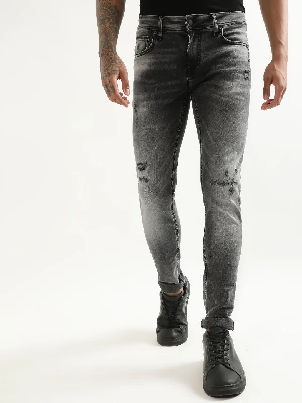 Antony Morato Men Super Skinny Fit Mildly Distressed Heavy Fade Stretchable Cotton Jeans