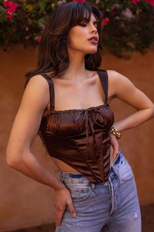 Arabella Chocolate Satin Corset Top