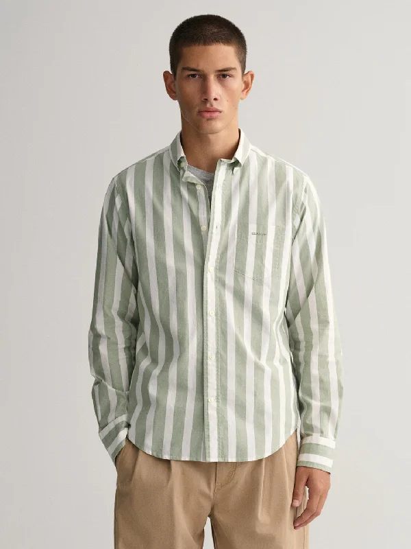 Gant Green Untucked Wide Broadcloth Striped Regular Fit Shirt