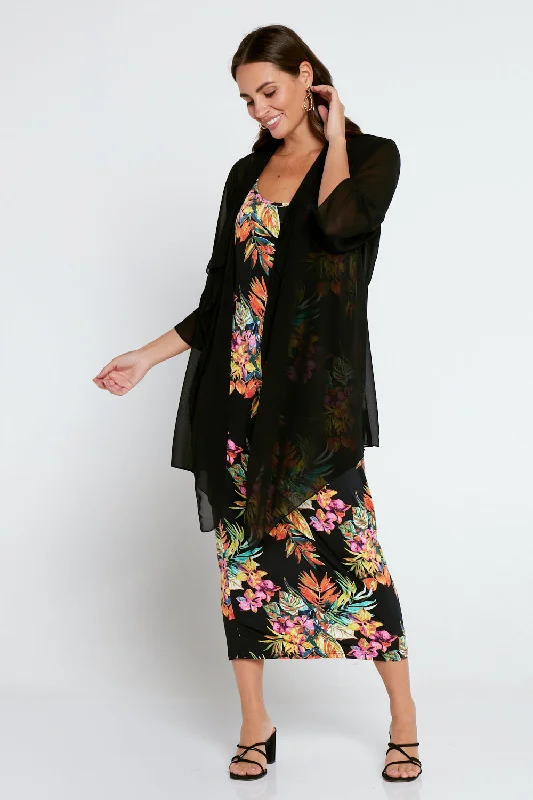 Bianca Chiffon Waterfall Jacket - Black