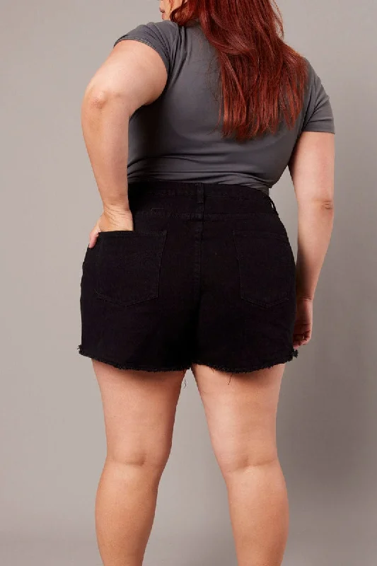 Black Relaxed Shorts High Rise