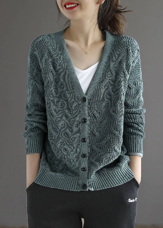 Classy Lake Blue Button V Neck Knit Cardigans Spring