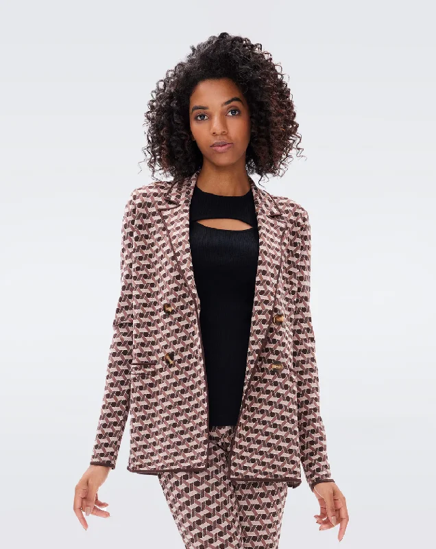 Dion Knit Jacquard Jacket - Wave Geo Hazelnut