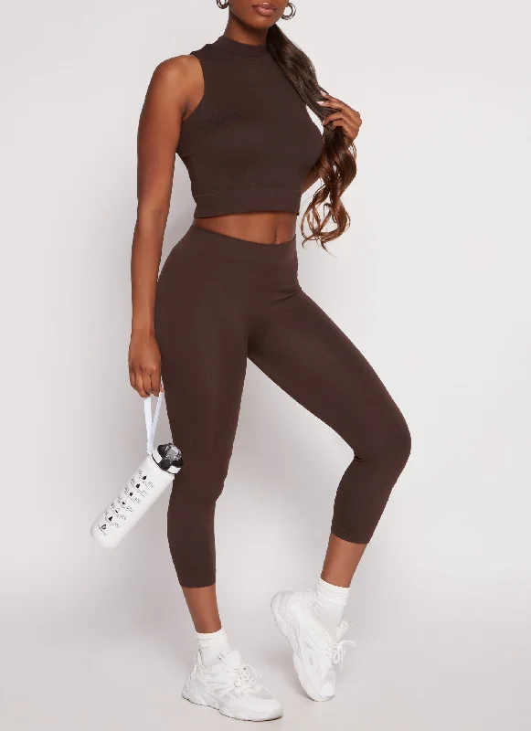 Seamless Mock Neck Crop Top and Leggings