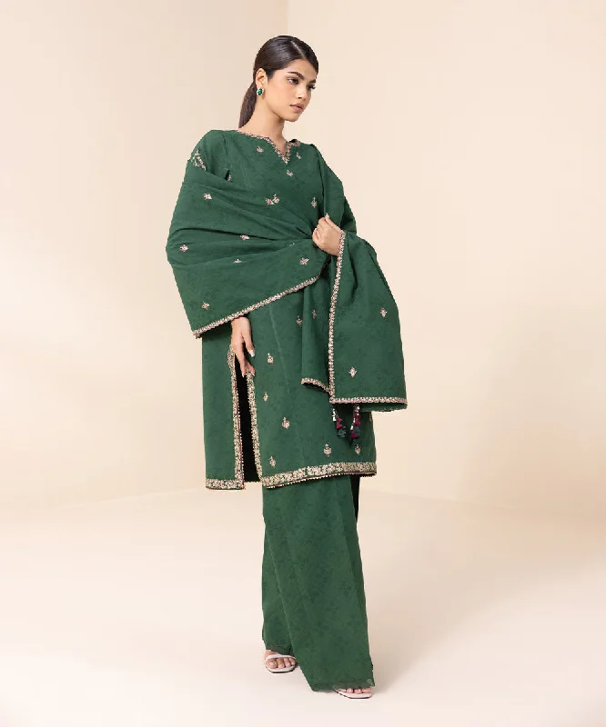 3 Piece - Embroidered Cotton Jacquard Suit