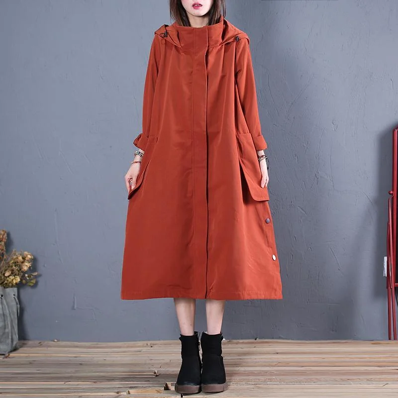 vintage red Coat Women casual fall coat hooded