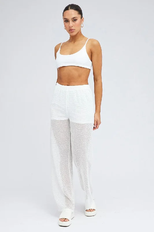 White Wide Leg Pants Elasticated Waist