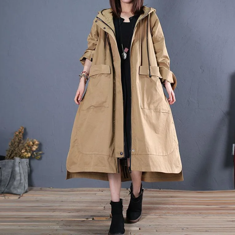 women khaki hooded jackets oversize long winter coat fall woolen outwear low high design