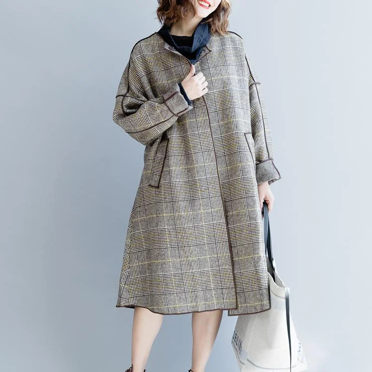 women plaid  Wool Coat plus size clothing patchwork trench coat 2018 o neck wool jackets