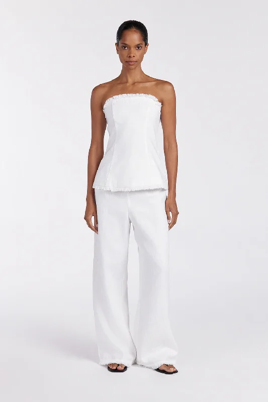 ZAHARA WHITE LINEN FRINGED PANT