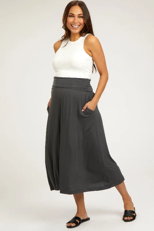 Charcoal Fold-Over Maternity Maxi Skirt