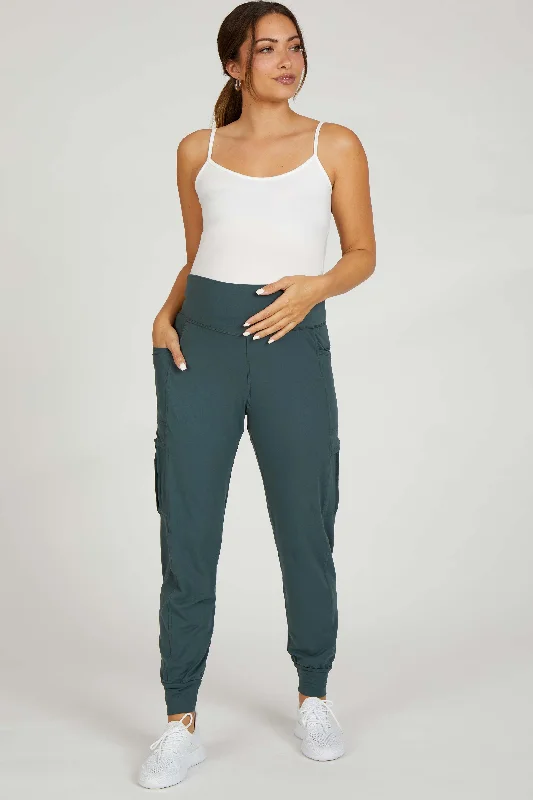 Forest Green Cargo Pocket Maternity Jogger Pants