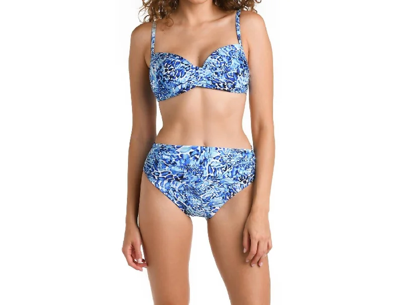 Mid-Waist Sash Band Bottom In Aquatic Nature Blue