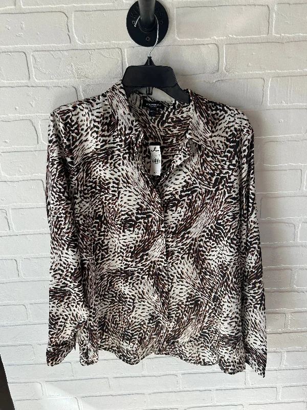 Top Long Sleeve By Express In Brown & Cream, Size: L