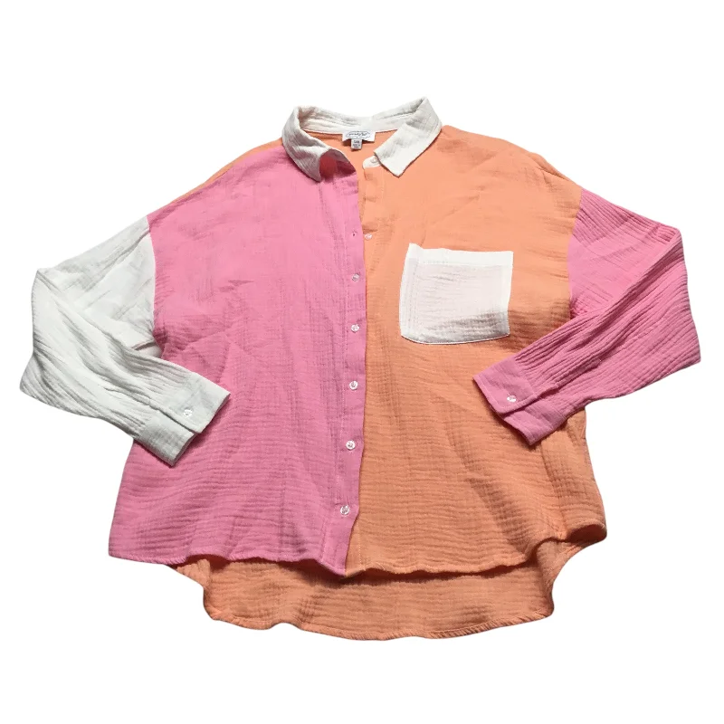 Top Long Sleeve By Mudpie In Orange & Pink, Size: S