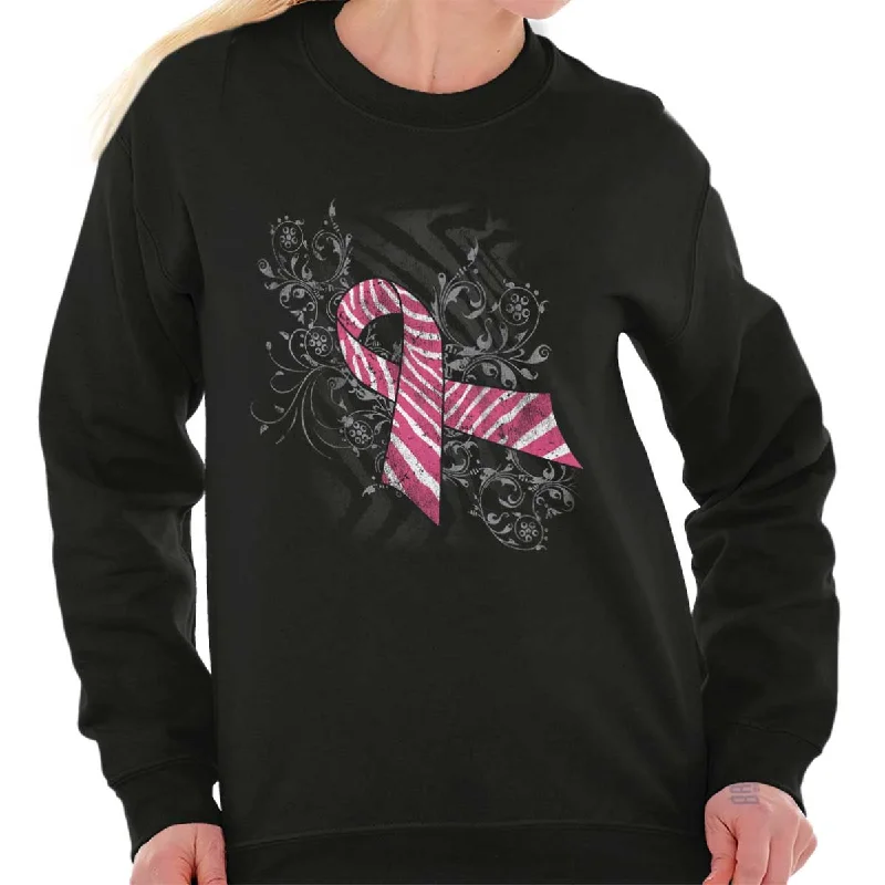 Pink And White Ribbon Crewneck Sweatshirt