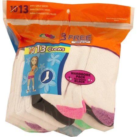 Fruit Of The Loom Girls 13 Pack Crew Socks