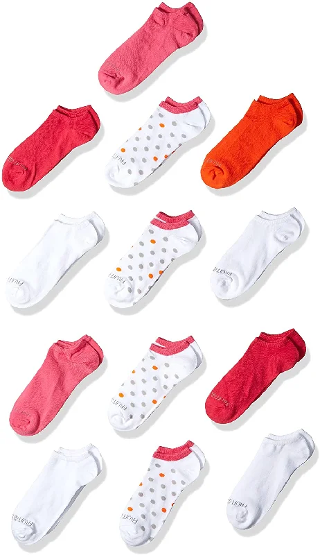 Fruit Of The Loom Girls 13 Pack Everyday Soft No Show Socks, L, White/Multi