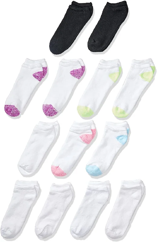 Fruit Of The Loom Girls 13 Pack No Show Socks, L, Assorted 2