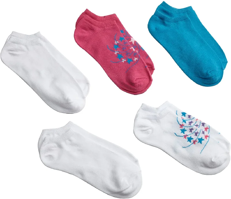 Fruit Of The Loom Girls 5 Pack Flat Knit No Show Socks, L, Fashion Assorted 1