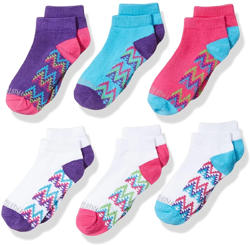 Fruit Of The Loom Girls 6 Pack Low Cut Socks, L, White/Multi