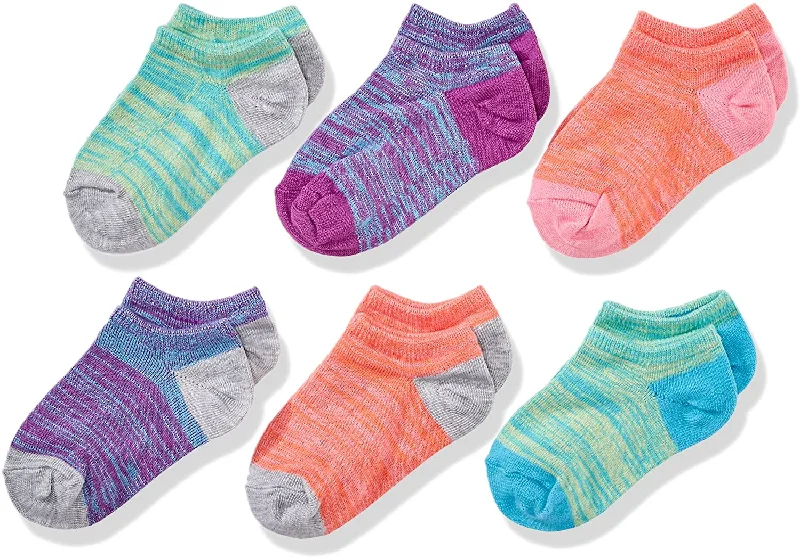 Fruit Of The Loom Girls 6 Pack No Show Socks, L, Gray/Multi